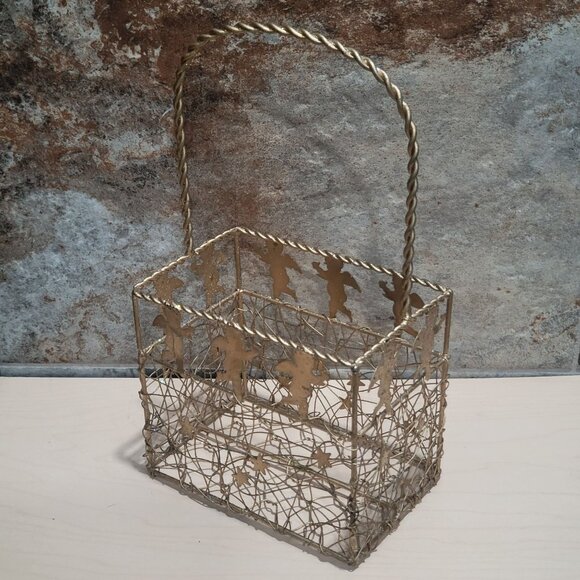 Gold Cherub Angel Stars Metal Wire Basket Twisted Handle - Picture 4 of 10